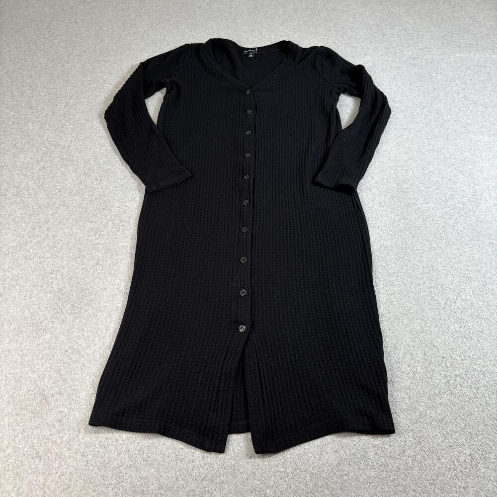 Beyond Yoga Sweater Women Medium Black Waffle Knit Duster Jacket Long Made USA